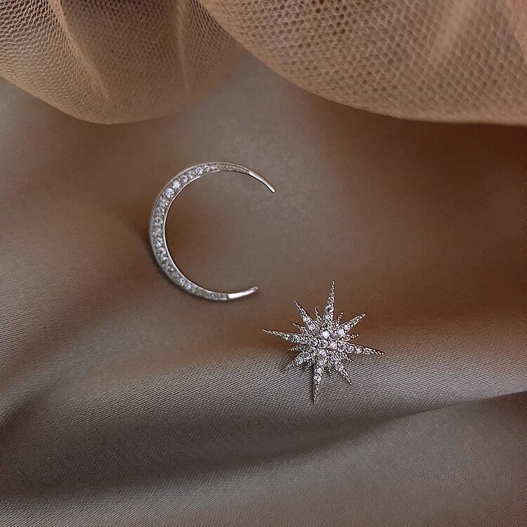 Crescent Moon Shooting Star Jewelry Stud Earrings