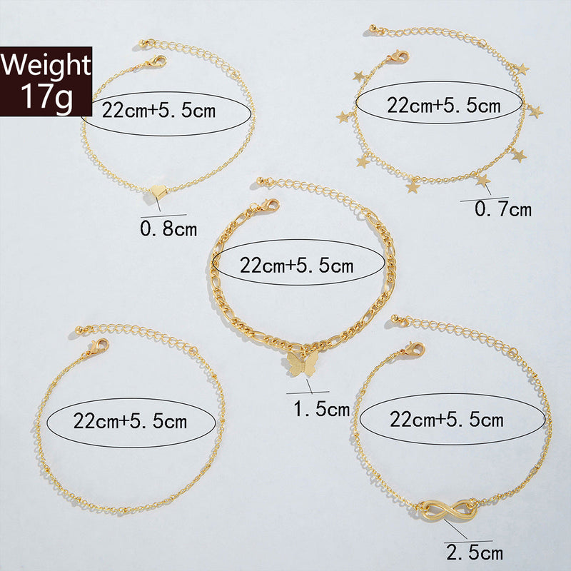 Fashion Butterfly Pearl Infinity Heart Anklet Set