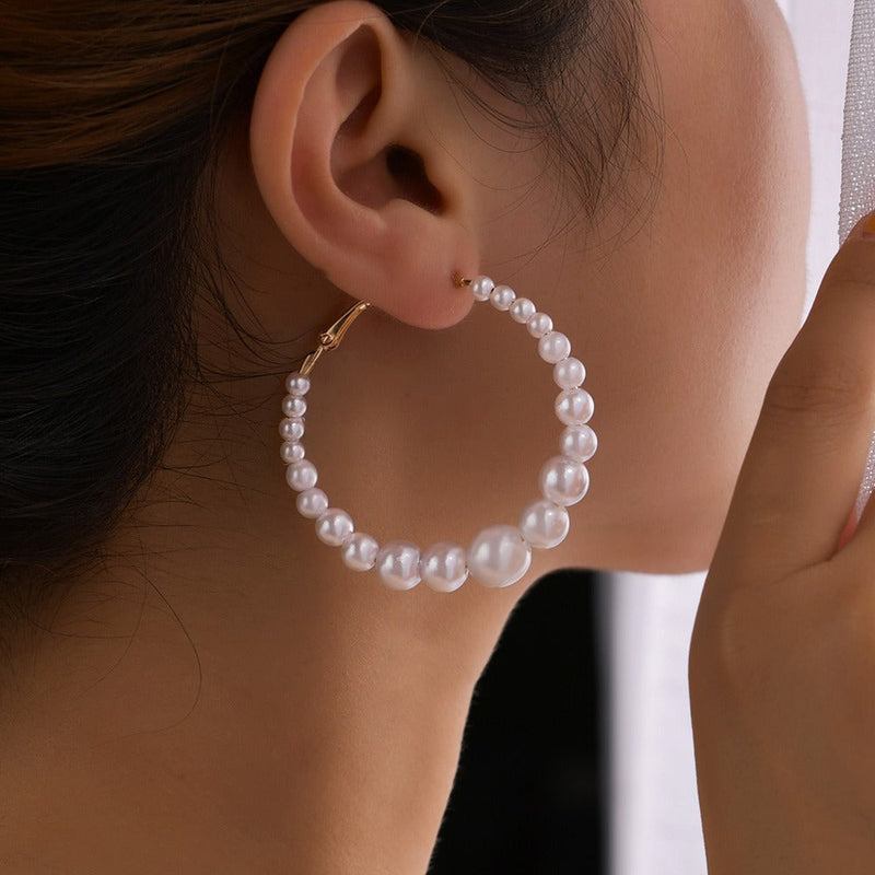 Faux Pearl Hoop Pearl Stud Hoop