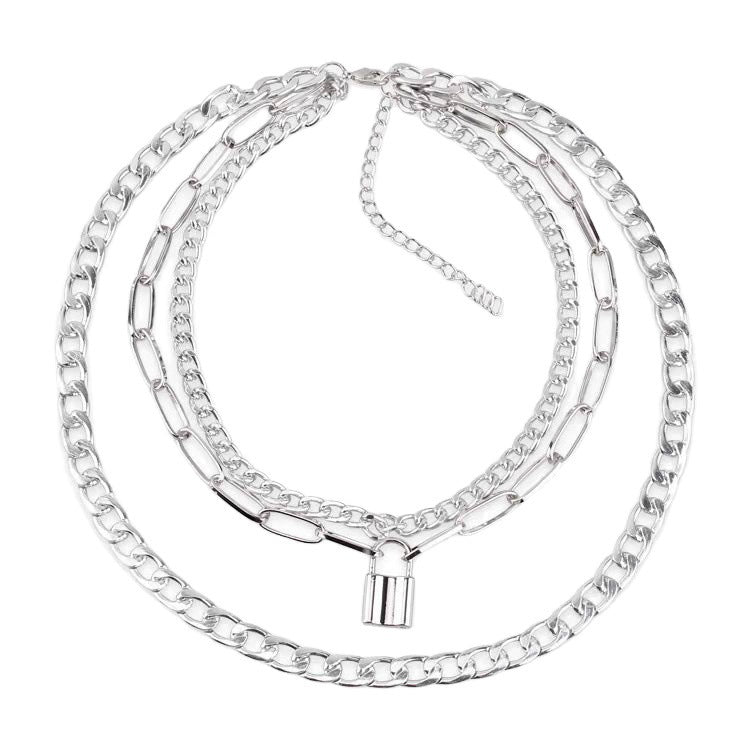 Layered Chain Necklace Neck Chains Lock Pendant Jewelry