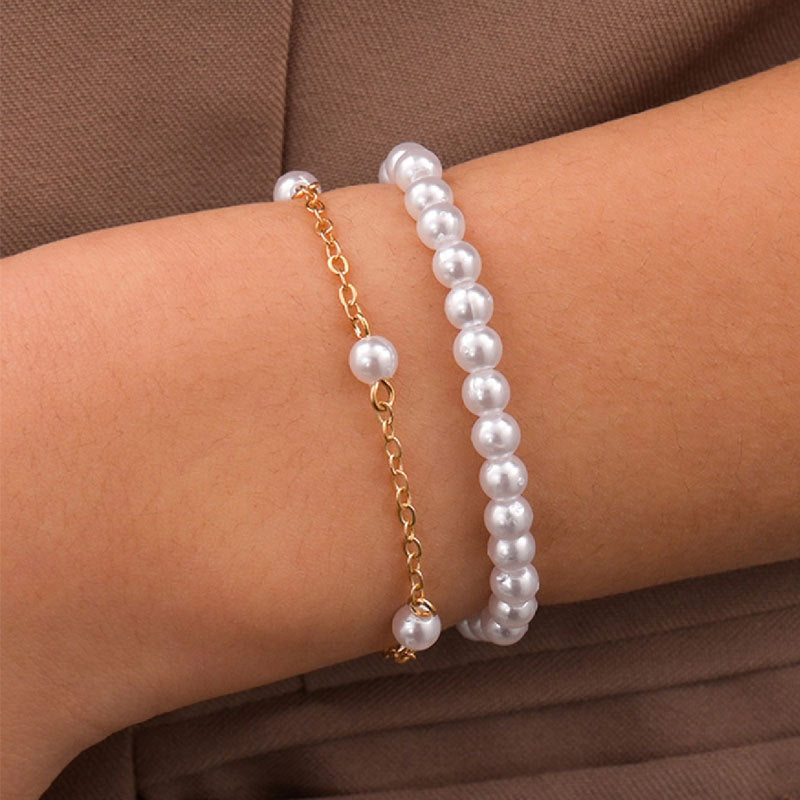 Beaded Pearl Layer Chain Bracelets
