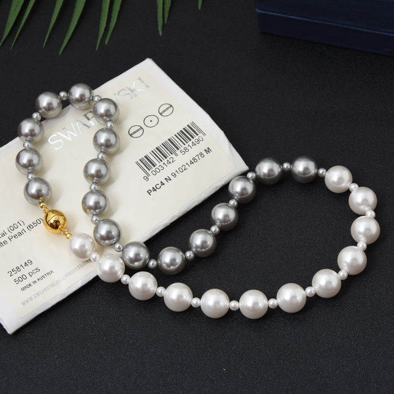 White Grey Pearls Beaded Necklace