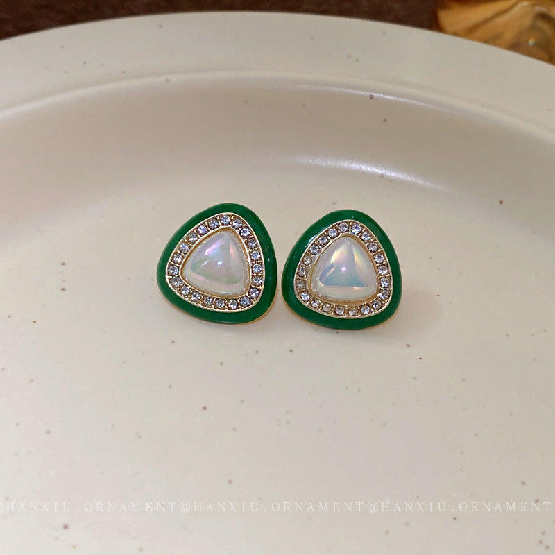 Geometric Triangle Pearl Stud Earrings