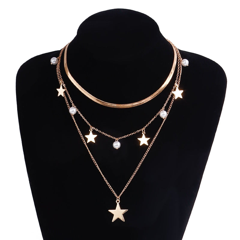 Layer Blade Chain Star Fashion Beaded Necklaces