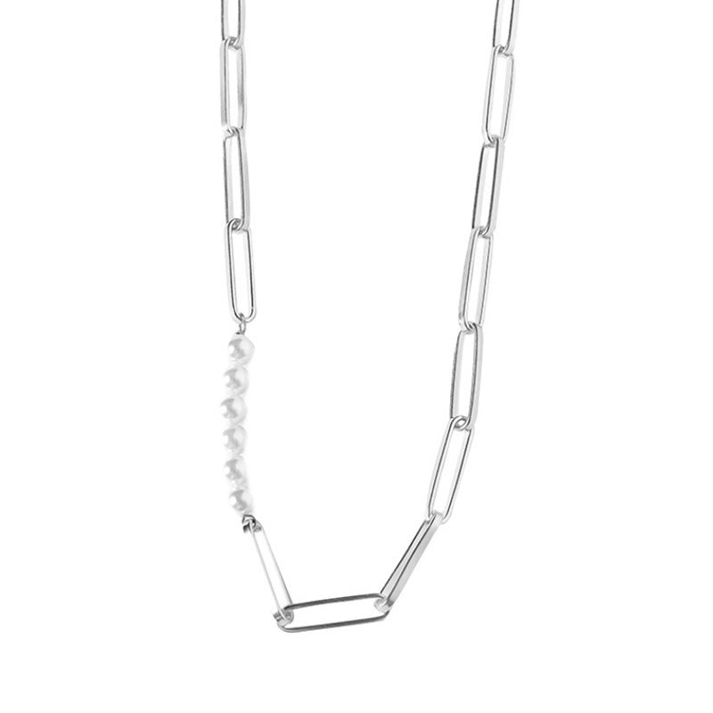 Pearl Jewelry Custom Paper Clip Chain Choker Necklace
