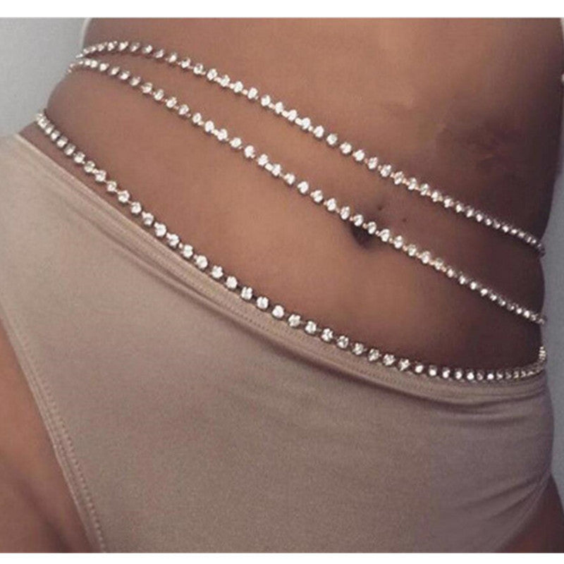 Sexy Body Jewelry Multilayer Rhinestone Waist Chain for Women
