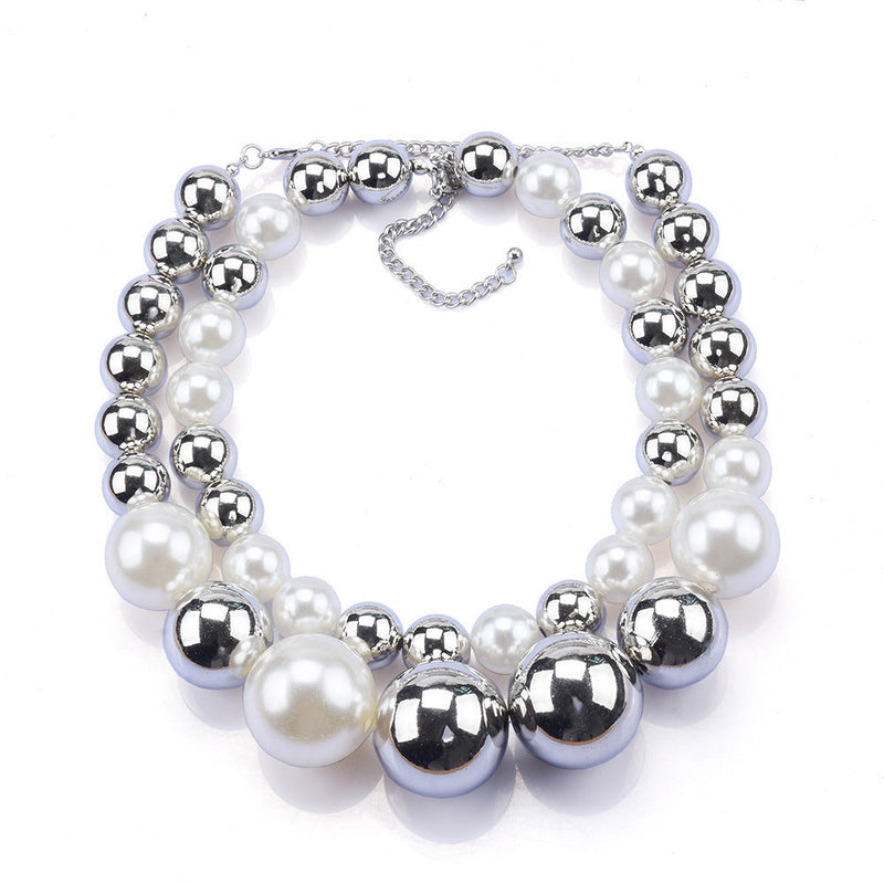 Round Beads Faux Pearl Beaded Necklace