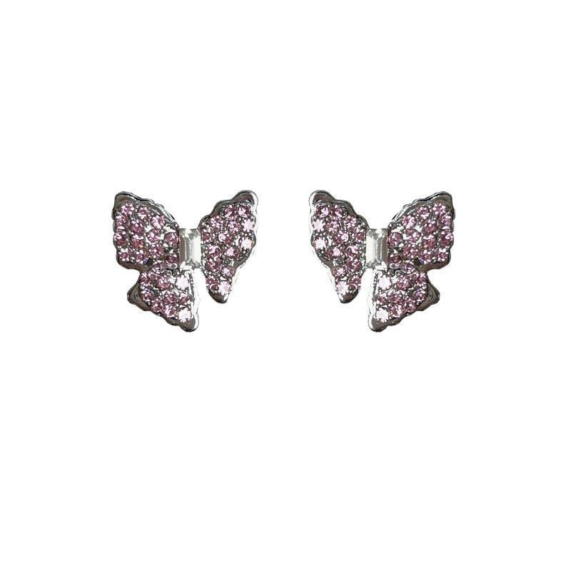 Pink Rhinestone Butterfly Stud Earrings