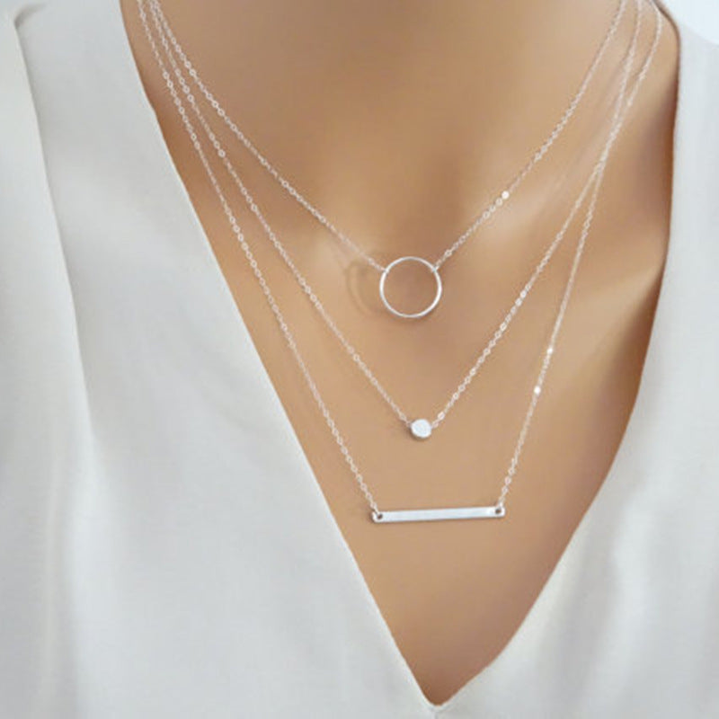 Multilayer Circles Geometric Round Chokers Necklaces