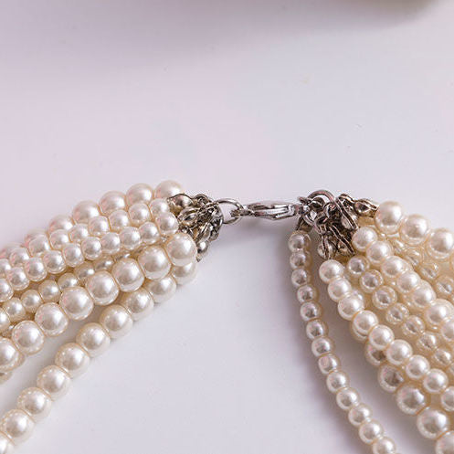 Beaded Pearl Strand Layered Long Fashion Jewelry Necklace