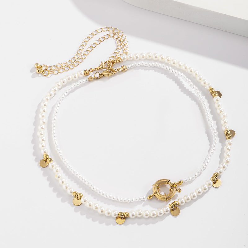 Imitation Pearl Geometric Pendant Necklace