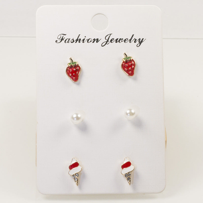 Pearl strawberry stud earrings for women