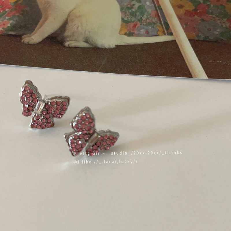 Pink Rhinestone Butterfly Stud Earrings