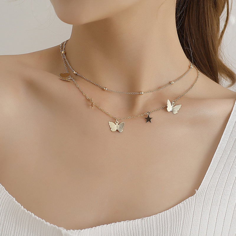 Multi-layer butterfly Pendant Choker Necklace