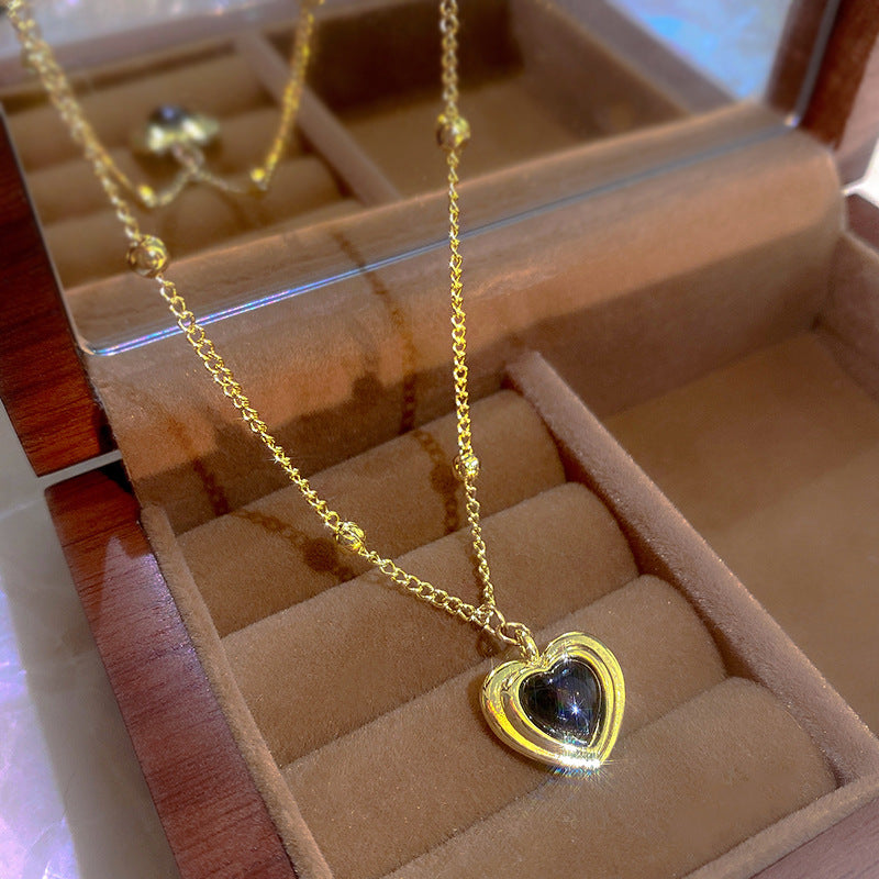 Women Black Heart Pendant Necklace