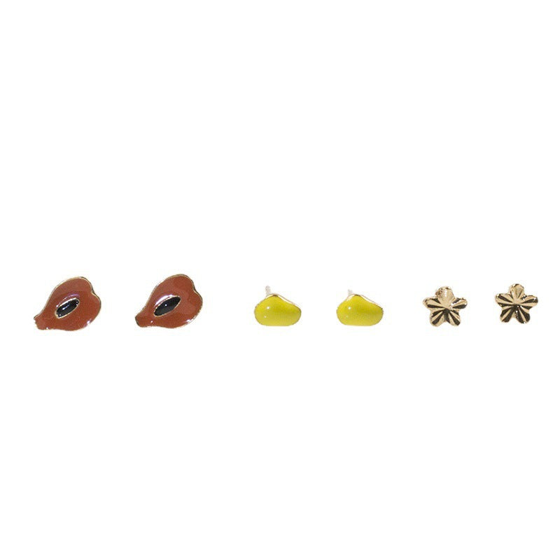 Cartoon fruit stud earrings set
