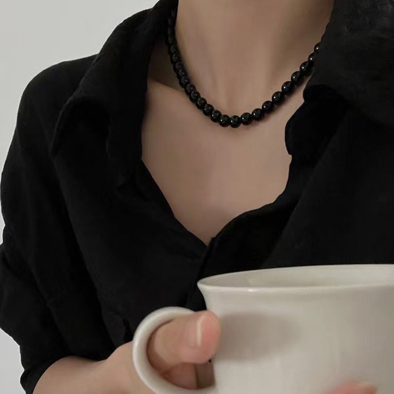 Red Black Glass Beaded Necklace for Women