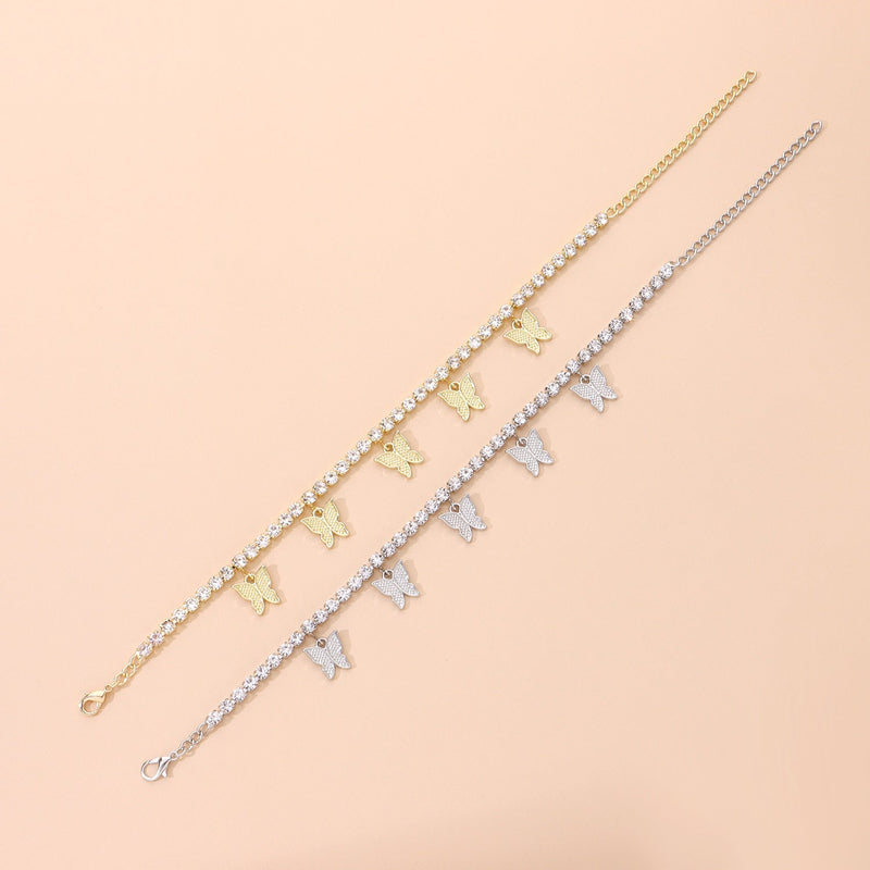 Rhinestone Butterfly Ankle Chain