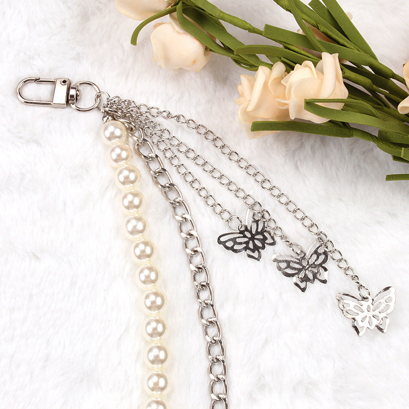 Geometry Butterfly Pendant Metal Pearl Chain Trousers Chain