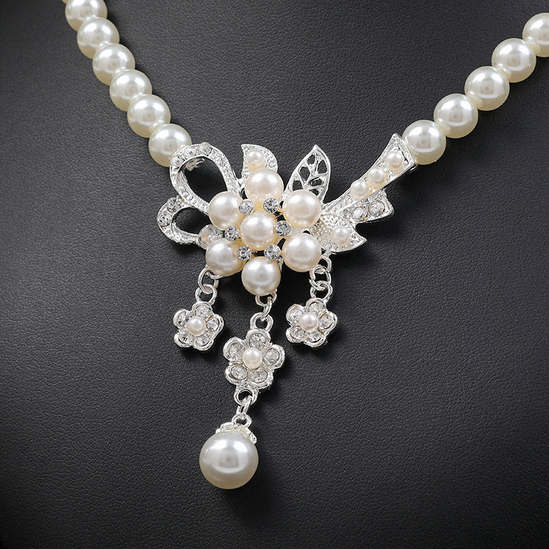 Rhinestone Pearl Wedding Jewelry Set for Bride Bridesmaid