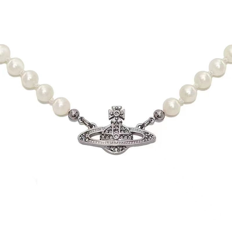 Pin Pearl Necklace Saturn Paper Clip Pearl Pendant