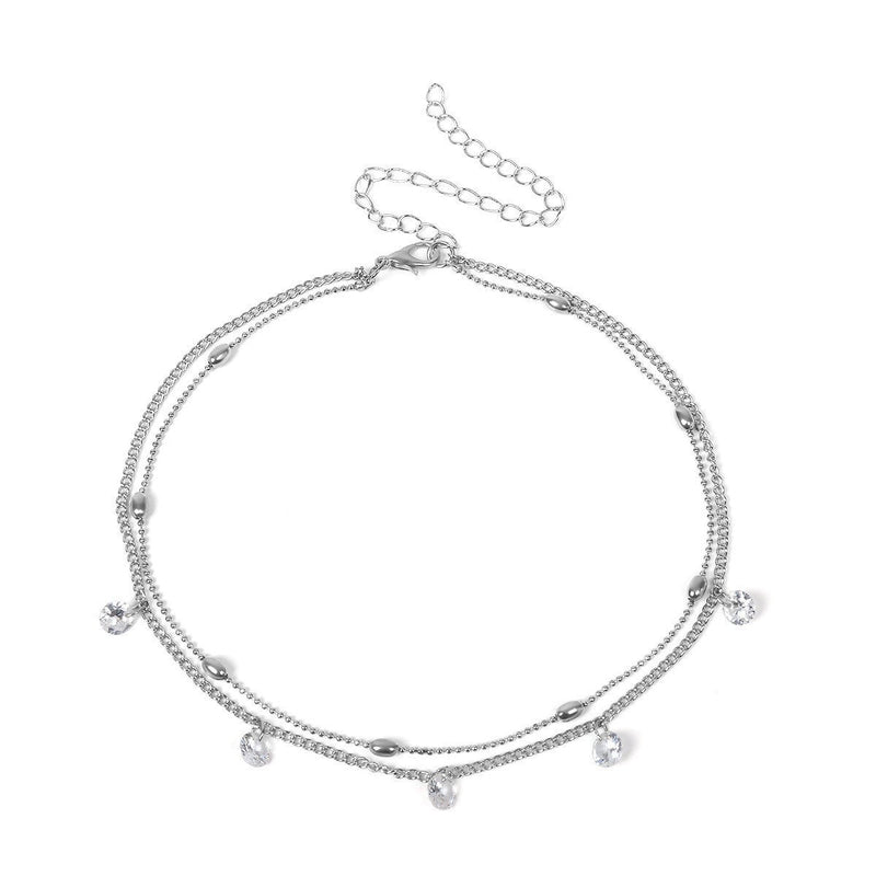 Double Layer Crystal Stone Tassel Necklace