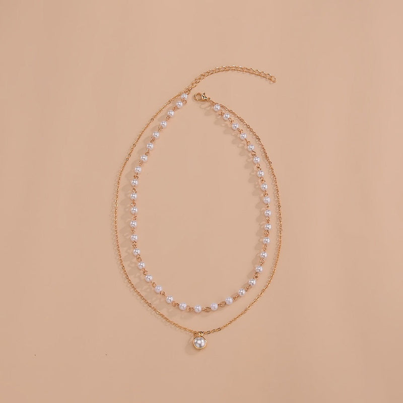 Chain Pearl Necklace for Women Baroque Metal