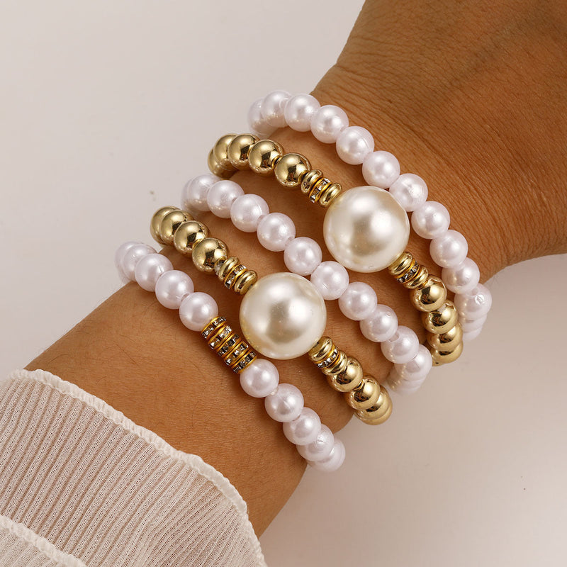 Exaggerated Pearl Layered Bracelet Set