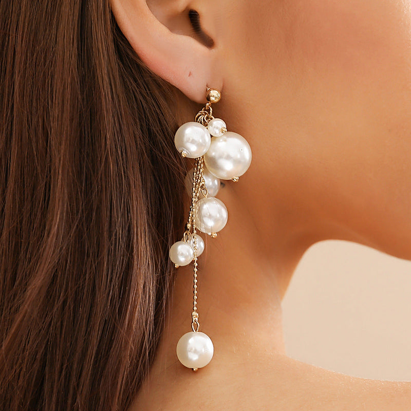 Elegant Ball Pearl Tassel Earrings for Women