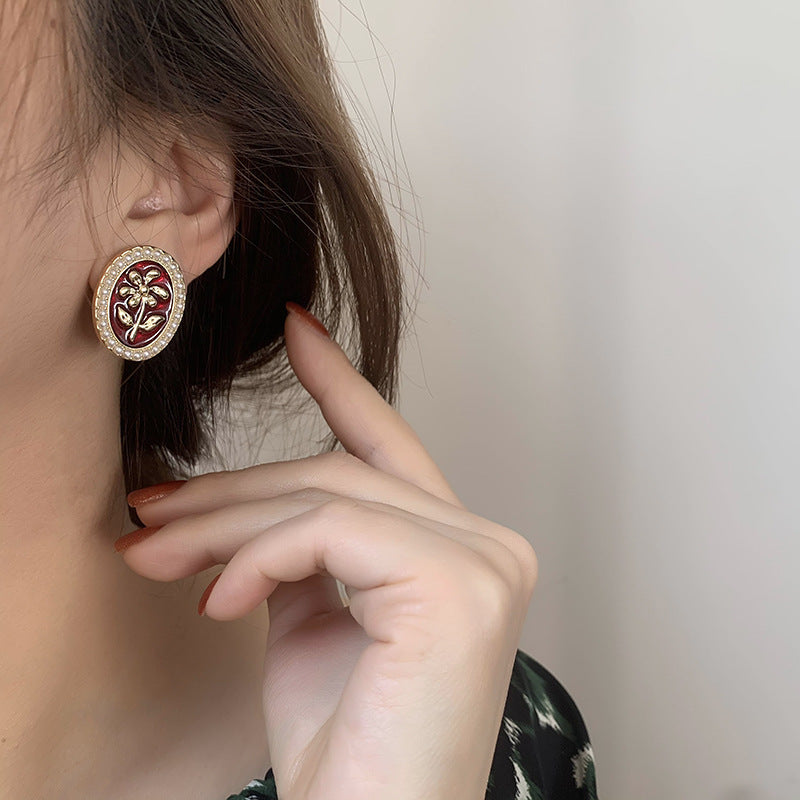 Vintage Camellia Pearl Stud Earrings