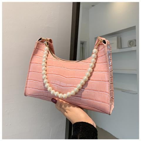 Short Handle Chain Pearl Chain Purse Straps Shoulder Pearl Metal Chain