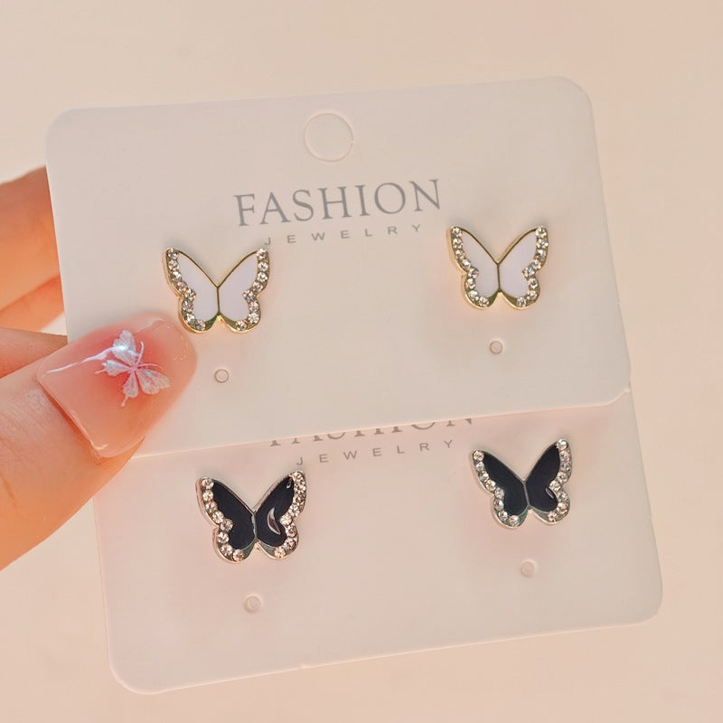 Crystal Black Butterfly Stud Earrings