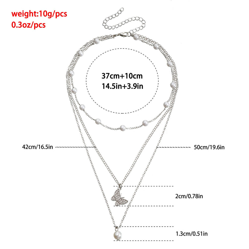 Rhinestone Multilayer butterfly Choker Chain Necklace