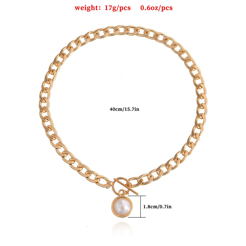 Rectangle Geometric Chain Necklace Pearl