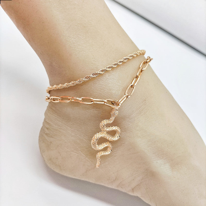 Bohemian Layered Snake Anklet Summer Beach Anklets