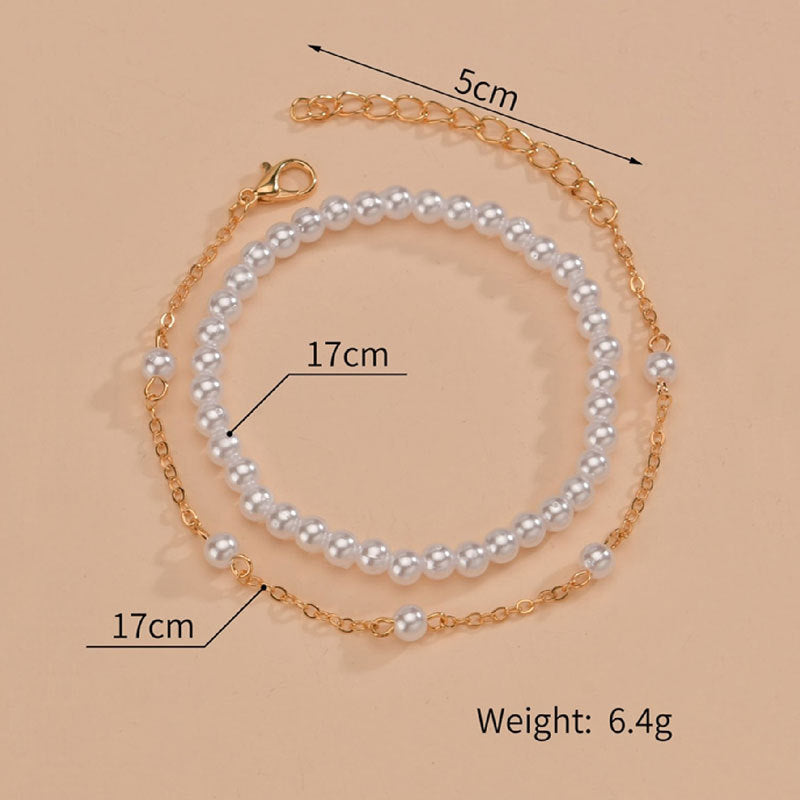 Beaded Pearl Layer Chain Bracelets