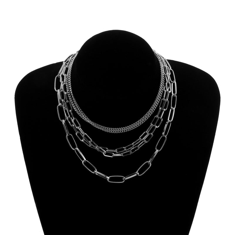 Punk Style Geometric Multi-Layered Mixed Chain Link Necklace