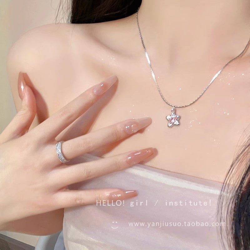 Pink Stone Flower Star Necklace