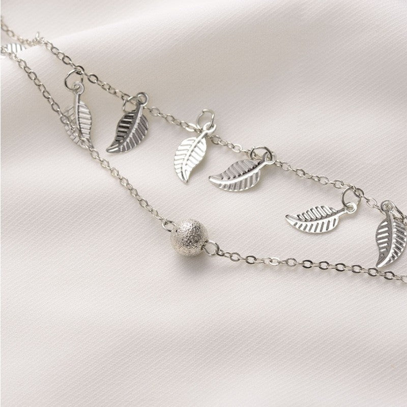 Beach Leaf Shape Layered Tassel Foot Chain