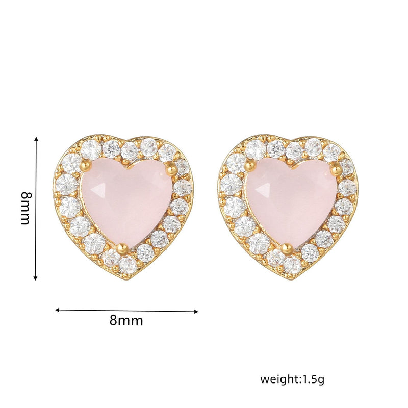 16 Pairs Pink Heart Stud Hoop Huggies Drop Earrings Set, 18K Gold Plated Stacking CZ & Pearl Designs, Planet Snowflake Moon Star | Cubic Zirconia