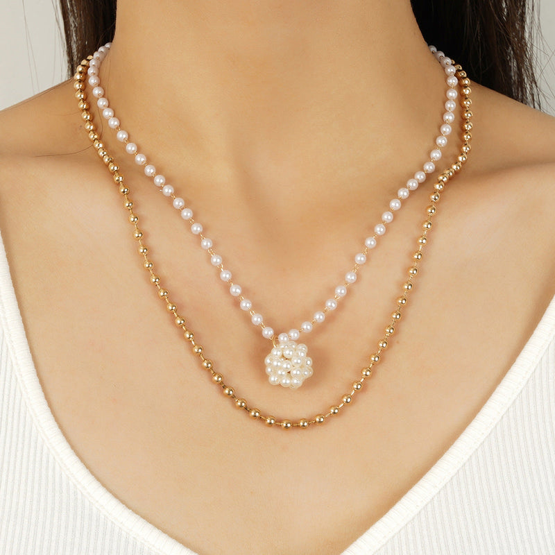 Double Layer Pearl Chain Pendant Necklace