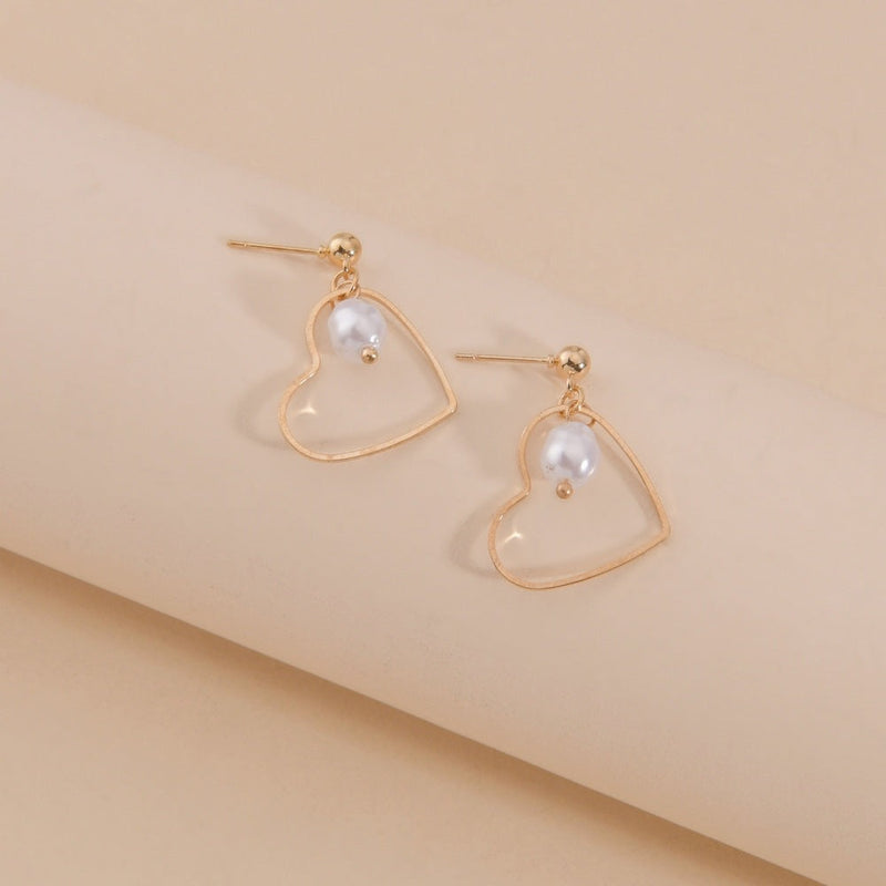 Heart Pearl Dangle Earrings