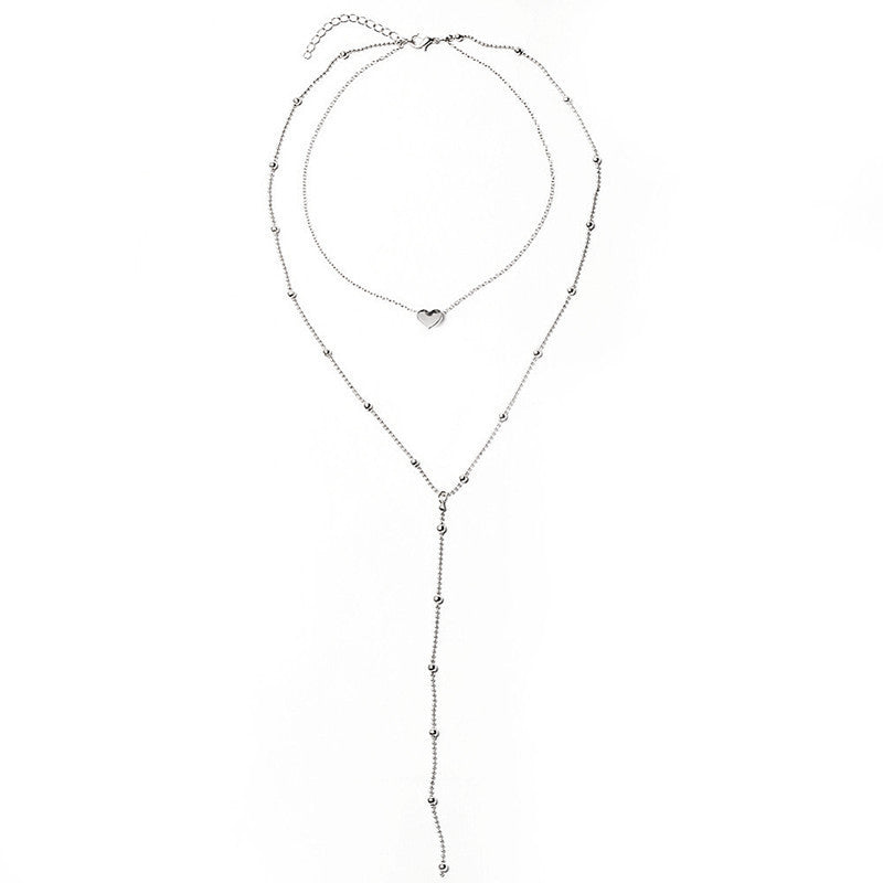 Heart Charm Beaded Long Chain Necklace