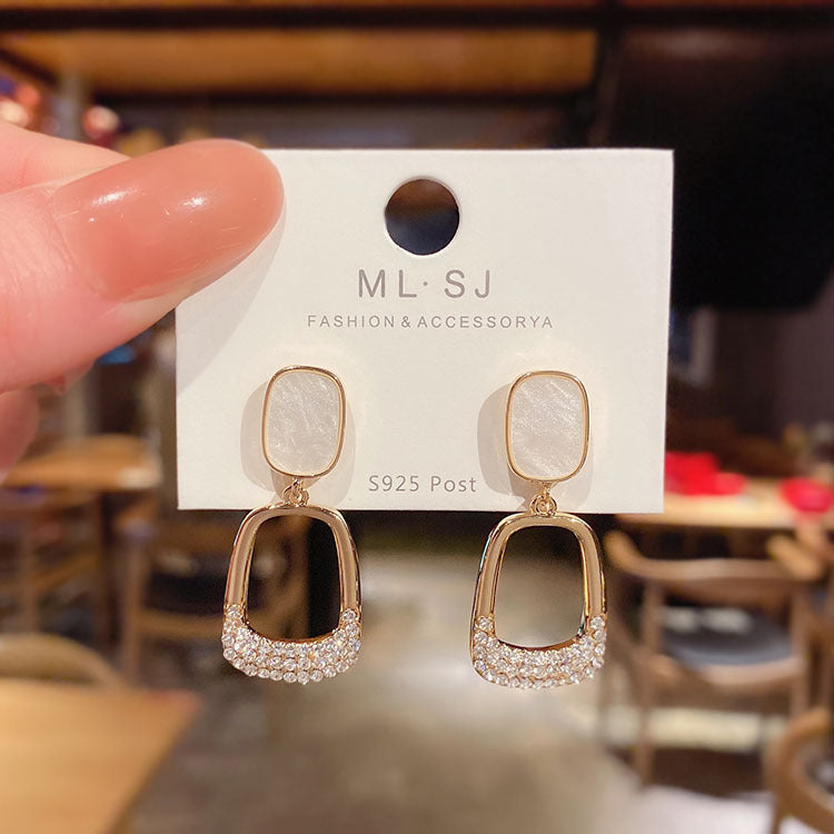 Geometric Rhinestone Square Pendant Earrings