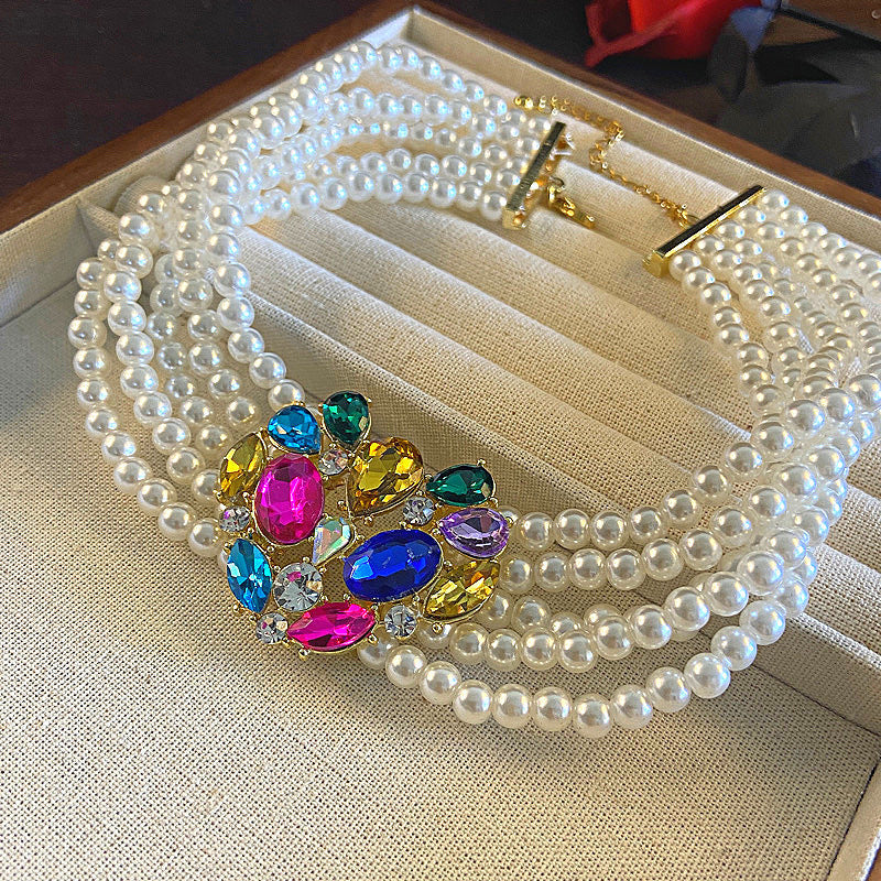 Exaggerated Crystal Colorful Large Heart Pearl Necklace