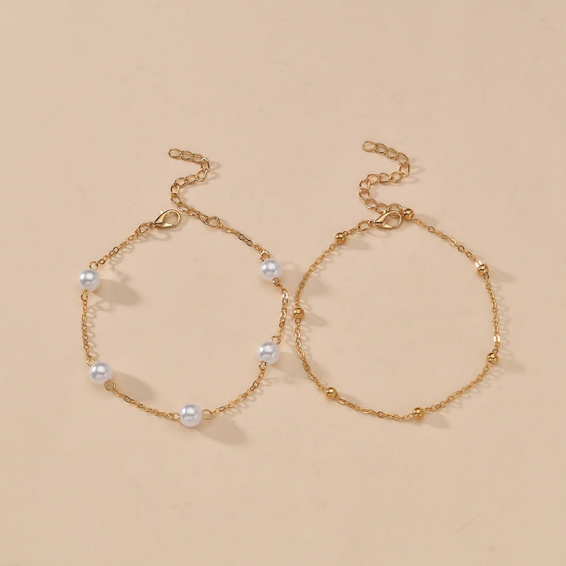 Boho Style Imitation Pearl Layered Beaded Anklet Jewelry