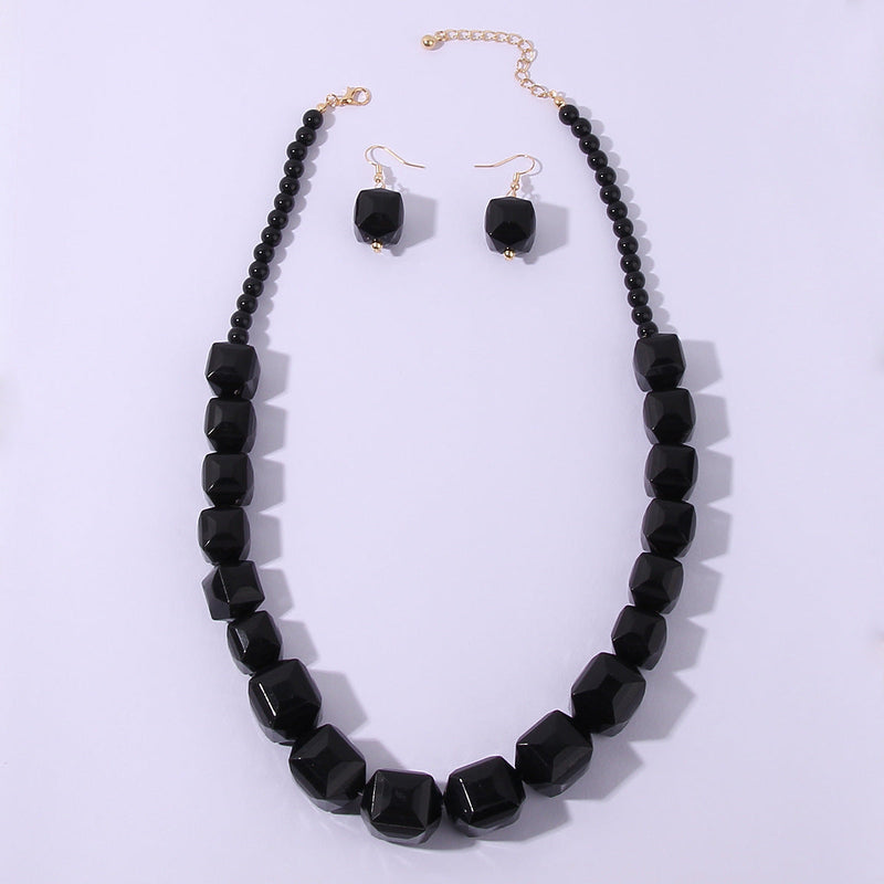 Acrylic Jewelry Set White Black Beads Necklace Earring