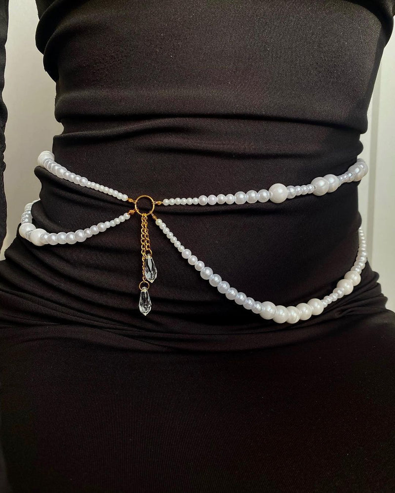 Sexy Waist Chain with Imitation Pearl Multi-Layer Beaded Chain Belt