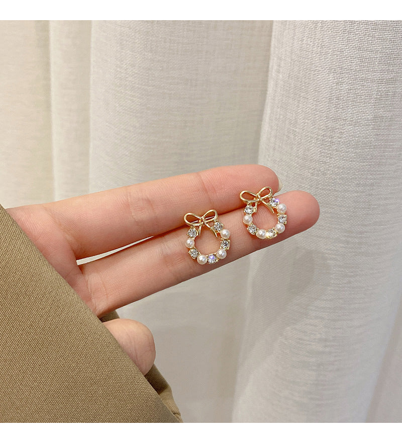 Pearl Bow Knot Stud Earrings for Women