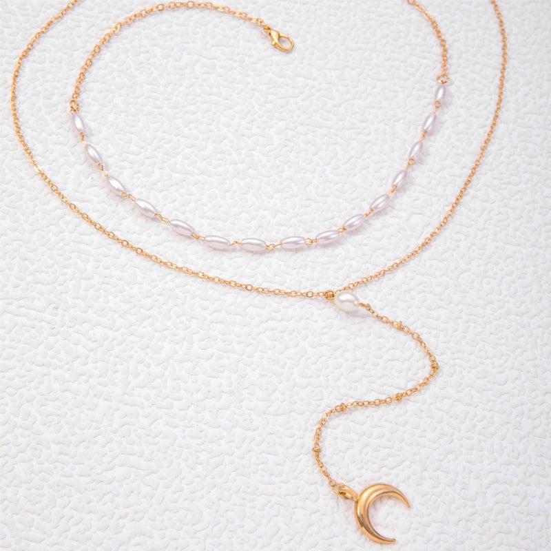 Women Pearl Bead Multi-layer Collarbone Chain Necklace